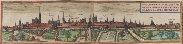 Brunswick in a map from 1578 with St. Cyriacus at the far right (source: Heidelberg University Library)